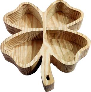 Purpledip Wooden Tray: Flower Design Serving Platter For Nuts, Candies or Cookies Sectioned Plate
