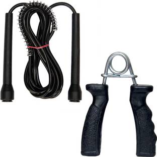 Resh Black skipping rope + Black plastic hand grip Fitness Accessory Kit Kit