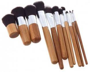 SKINPLUS portable bamboo handle make up brush sets (Pack of 11)
