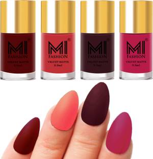 MI FASHION Matte Nail Polish 9.9 Ml Each Red, Peach, Wine, Pink