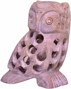 Whitewhale Hand Carved Stone Lucky Owl in Owl Figurine Beautifully Sculptured Lattice Jaali Work from a Single Block of Stone - Owl - 3 Inch Decorative Showpiece  -  7 cm