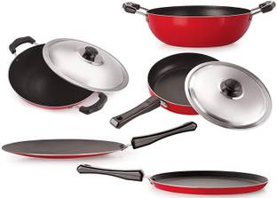 NIRLON Non-Stick Cookware Kitchen Utensil Combo Set, Red & Black Non-Stick Coated Cookware Set