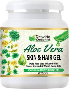 Dravida Organics Pure Natural Aloe Vera Gel (250 Gram ) - Ideal for Skin Treatment, Face, Acne Scars, Hair Treatment