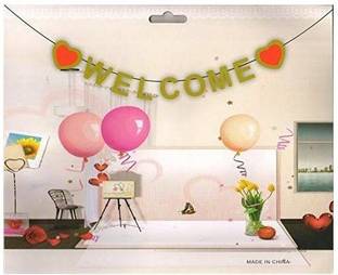 Balloons Welcome Glitter Banner for Party Supplies First Day of School Banner School Theme Party Decorations for Students and Teachers, Baby Shower Decoration (Gold & Red) Banner