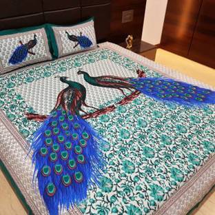ADHARVE TRADING Cotton Double Flat 144 TC Jaipuri Prints Bedsheet