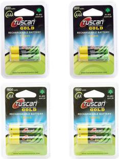 TUSCan GOLD 2 Pack(4Pcs) AA 1600mAh (Pencil Batteries)& 2 Pack (4pcs) AAA 800mAh Batteries Rechargeable battery, COMBO PACK Rechargeable Ni-MH Battery