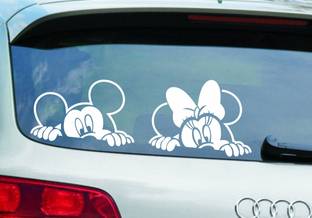 SUDARSHAN STICKER 8 cm Funny Mickey Minnie Face - B Sides, Windows, Bumper, Hood Car Sticker - Size 8 Cm X 25 Cm Self Adhesive Sticker