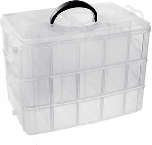Cpixen 3 Layer 30 Grid Demountable Storage Container with Handle and Adjustable Compartments Compatible for Arts & Crafts Jewelry Accessories (Multi Color) MAKEUP, JEWELLERY Vanity Box