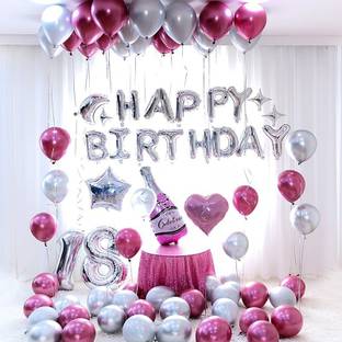 Bash N Splash Solid Pink Silver Happy Birthday Balloon with Bottle Star moon Balloon Balloon