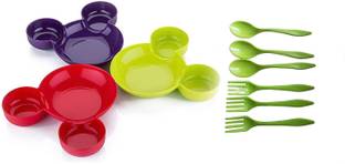 Ecodex Unbreakable Eco-Friendly Children's Mickey Minnie Shaped Serving Food Plate with Spoon and Fork - Set of 3  - plastic
