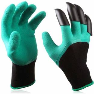Swastik Creation Gardening Gloves with Right Hand Fingertips Claws for Pruning, Digging & Planting, One Pair, Multicolor Wet and Dry Glove
