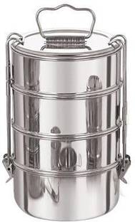 Mj Traders Rajat 7X4 heavy Stainless Steel Travelling Tiffin/ Lunch Box With 4 Containers each contaier 12cmx12cmx5cm 4 Containers Lunch Box