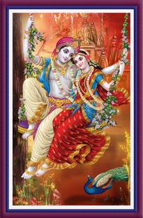 god & god's Radha krishna Jhula Digital Reprint 18 inch x 12 inch Painting