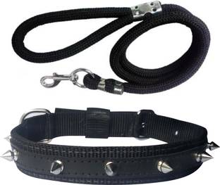 एडियोस Good Quality Dog Belt Combo of Black Nylon Spike Collar with Black Lead 1.5m Lengthy कॉलर और पट्टा