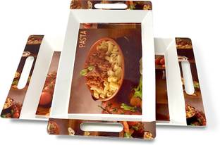 U.P.C. Rectangular Melamine Serving Tray, Set of 2 Pasta Printed White & Brown Stylish Tray (Medium and Large Size) Rosseate Series Tray Tray