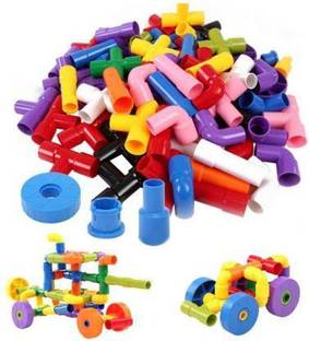 Sanchi Creation Colorful Creative Educational Construction Plastic Pipe Block (Multicolor)