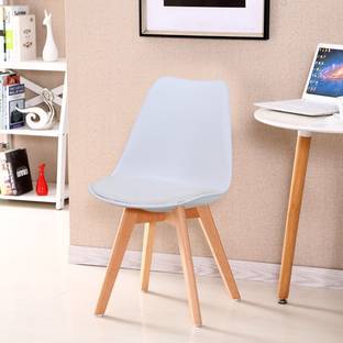 Finch Fox Eames Replica Plastic Padded Solid Wood Legs Seat Dining Chair (White) Plastic Living Room Chair
