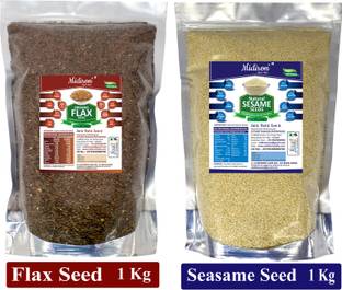 Midiron Roasted Flax Seed & Raw Sesame Seed/ White Till Healthy Pack (1 kg each) Brown Flax Seeds, Sesame Seeds