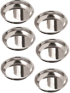 NEELAM Stainless Steel 6 22G Prm Halwa Plate, 12.2 cm, Silver, Set of 6 Quarter Plate