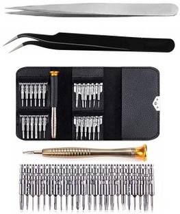 wroughton 25 in 1 Precision Screwdriver Set Multi Pocket Repair Tool Kit for Mobiles|Laptops|Electronics With 1 Stainless Steel Non Magnetic Tweezers- Straight and 1 ESD Non Magnetic Tweezers- Curved Precision Screwdriver Set