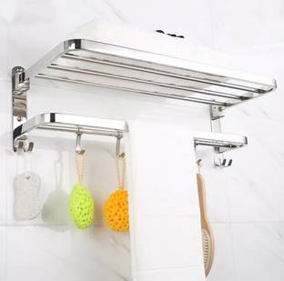 iSTAR 304 Grade 24" Dual Folding Towel Rack/stand for Bathroom/Bathroom Accessories Silver Towel Holder
