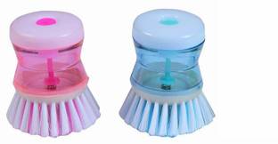 STRUGGLINGINC DishWashbasin Plastic Cleaning Brush with Liquid Soap Dispenser Plastic Wet and Dry Brush