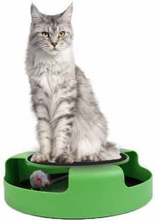 ODDEVEN Catch The Mouse Cat Scratcher Interactive Toy with a Running Mice and a Scratching Pad for Cats & Kittens (Green, Catch The Mouse) PP (Polypropylene) Fetch Toy For Cat