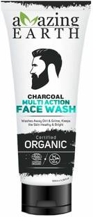 Amazing Earth Charcoal Multi-Action  for Men - Certified Organic, Fights Pollution, Oil Control, No Sulphate and Paraben, Vegan, Cruelty Free - 100ml Face Wash