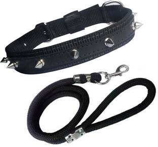 BODY BUILDING Good Quality Black Dog Spike Collar with Black Lead 1.5m Lengthy Dog Collar & Leash