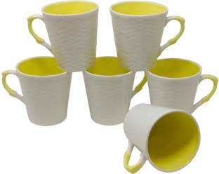 U.P.C. Pack of 6 Bone China Inside Color series, Yellow coffee Mug Fine Bone China tableware, Light Weight, Stylish-Cup Set