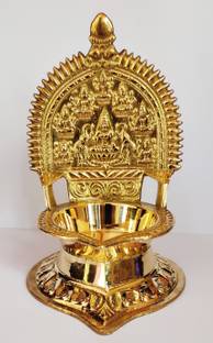 NAYAGI ASHTALAKSHMI VILAKKU / DIYA / OIL LAMP - MEDIUM SIZE - 5.8 INCH HEIGHT - Brass Table Diya