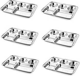GIANT IMPEX Set of 6 Stainless Steel Lunch Dinner Bhojan Thali Sectioned Plate