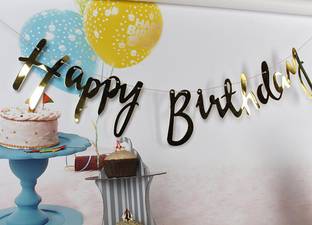 AMFIN Happy Birthday Banner - Gold Pennant Banner