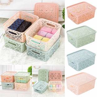 Amaxone Plastic Plastic Tapered Hollow Storage Box Cloths Organizer Bin Basket with Lid Storage Basket