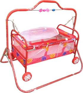 Style Baby Jhula Swing Cradle Bassinet Trolley for Baby New Born Cradle Bassinet with Mosquito Net Umbrella and Wheel Cot