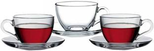 Glass World Pack of 6 Glass Imported Tea Cup and Saucer Set, 220 ml, Durable 2 Cups and 2 Saucers