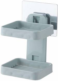 CPEX 2 Layer Plastic Soap Box Soap Holder with Strong Self Adhesive Magic Sticker