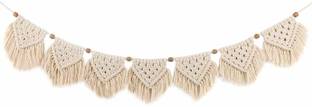 पायल ट्रेडर्स ,Macrame Woven Hanging Fringe Garland Banner Boho Chic Bohemian Wall Decor, 9" W x 45" L, 7 Flags