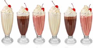 Qianli (Pack of 6) Milkshake Glasses Dessert Glass Smoothie Drinking Tableware Kitchen Dinning Glass 310 ml Pack of 6 pis Glass Set Water/Juice Glass