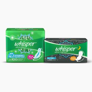 Whisper Ultra Clean 44s + Nights XXXL+ 10s (Day and Night Pack) Sanitary Pad