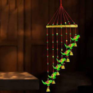 shanol A Parrot Handcrafted Parrot Door Hanging Wood Windchime Plastic, Wood Windchime (22 inch, Multicolor) Wood, Ceramic Windchime