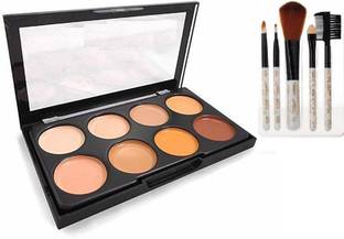 angelie Beauty Highlighter and Contour 8 Shades Concealer Palette with Professional Makeup 5 Pcs Brushes