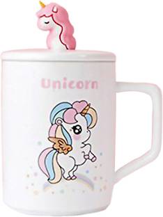 BONZEAL Unicorn 3D with Lid and Spoon Rainbow Dancing Unicorn Birthday Gift for Girlfriend Kids Children Daughter Anniversary Gift for Wife Fiancee Mom Ceramic Coffee Mug