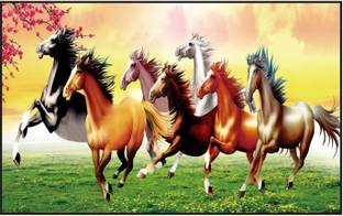 Seven Lucky Running Horses Vastu Wallpapers Vinyl Sticker Poster for Living Room,Bedroom,Office,Kids Room,Hall etc Paper Print