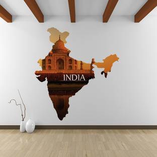 Wallzone India Map Large Vinyl Wallsticker (80cm x75 cm)