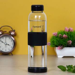 Femora Glass Silicone Grip Fridge Bottle - (500 ML) 500 ml Glass Bottle