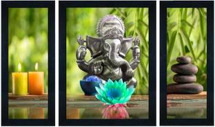 saf Ganesha Set of 3 UV Textured Multi-Effect Digital Reprint 22 inch x 14 inch Painting