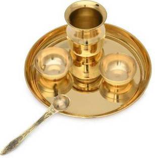 Fellix Special Laddu Thali Plate Pooja Plate Medium Size Pooja Plate Small Size WITH Small Size LOTA (Pack OF 5 Brass) Brass