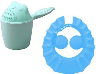 SYGA 1 Piece Green Baby Rinser with 1 Piece Blue Baby Shampoo Shower Bath Cap