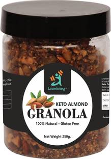 LEANBEING Keto almond granola 250g | Low Carb Cereal, Gluten & Grain Free- Low Fat, High Protein Keto Cereals Energy Snack Plastic Bottle